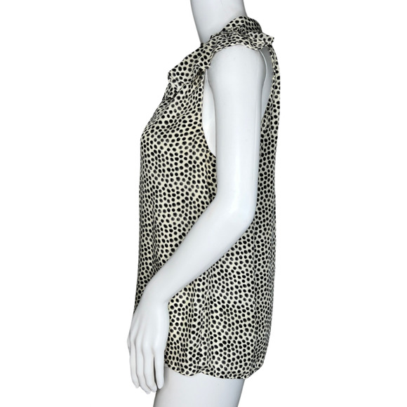 Cynthia Rowley Shirt Women Small Cream Polka Dots Silk Ruffle Sleeveless Preppy - Picture 3 of 9